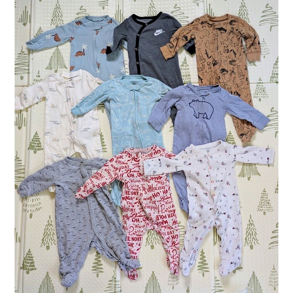 Baby Boy Sleepers 6-9 Months 9 Pcs Carters Nike Old Navy Footed Pajamas Bundle